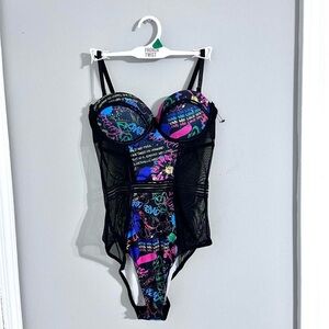 French Twist Graffiti Spray Paint Intimate Punk Black Bodysuit